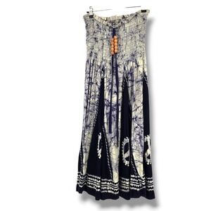 Advance Apparels Boho Batik Peace Sign Strapless Smocked Dress One Size